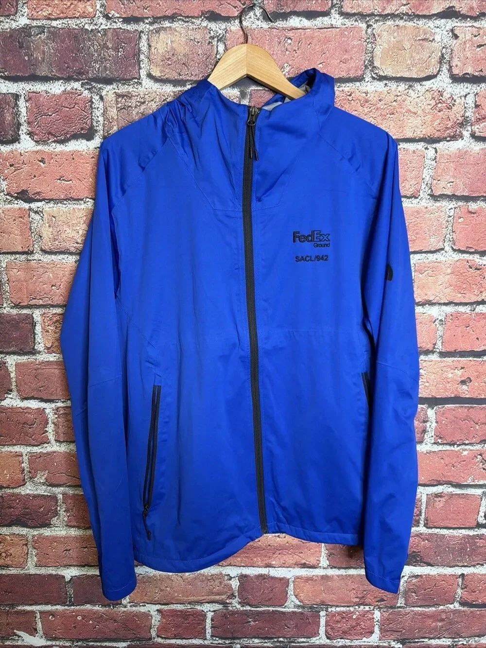 North Face All Weather DryVent Stretch Rain Coat Jacket XL Blue Company Logo